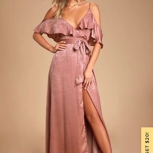 Lulu's Moriah Rose Satin Wrap Maxi Dress